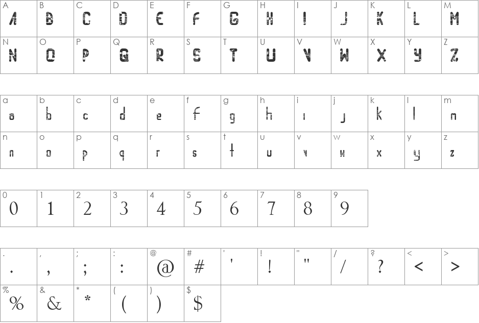 RandomAccessMemory font character map preview