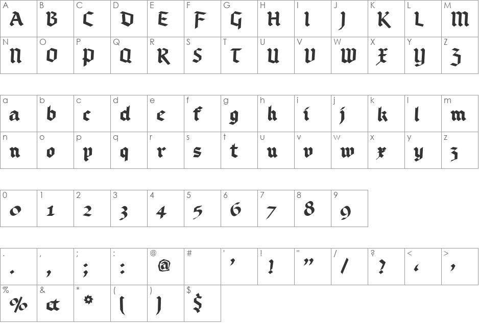 RandomFrax font character map preview