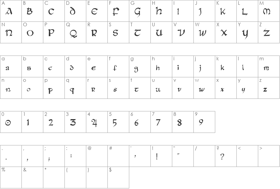 Rane Insular font character map preview