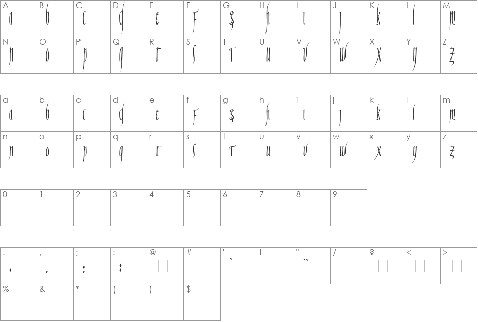 Ranegund font character map preview