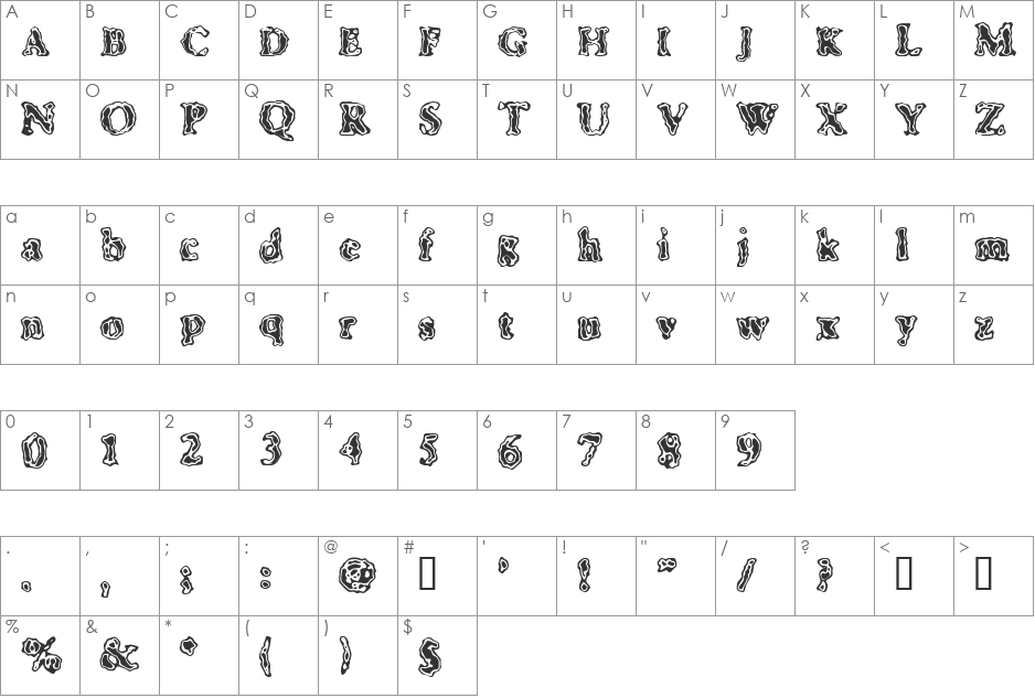 Rangle font character map preview