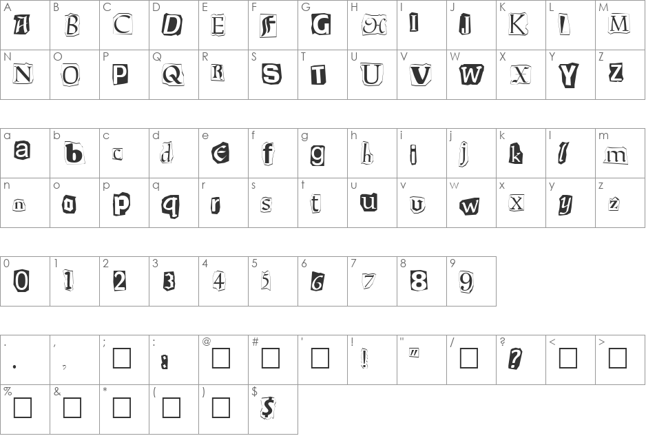 Ransom font character map preview