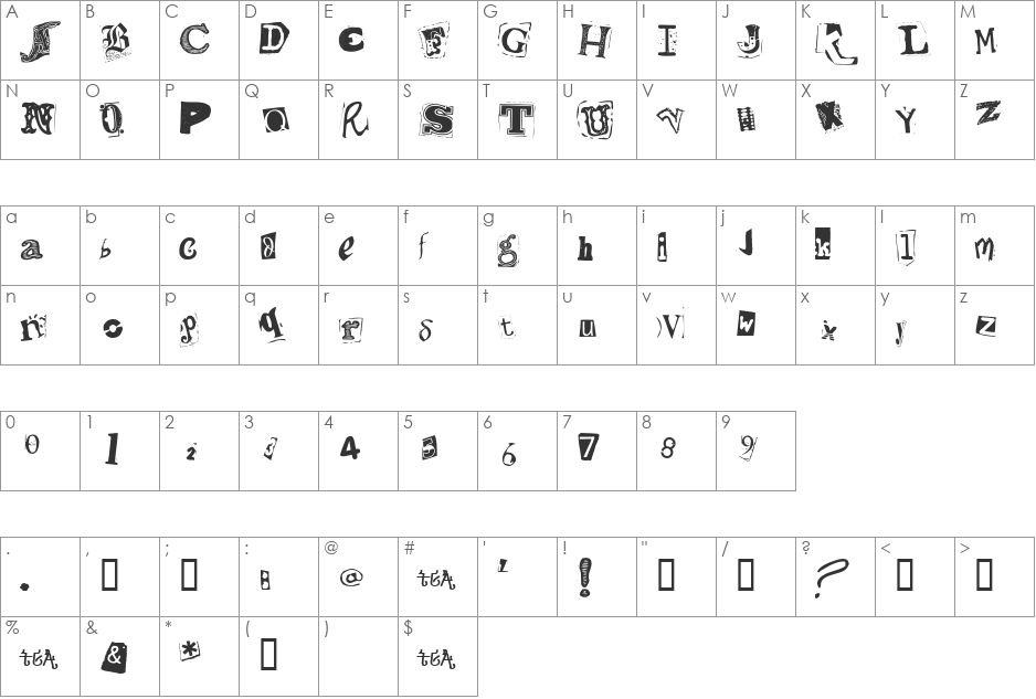 RansomThreat font character map preview