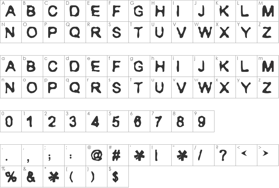 RANXEROX font character map preview