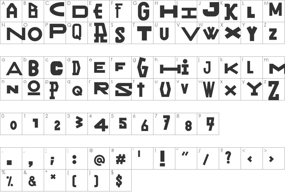 Rany Julek font character map preview