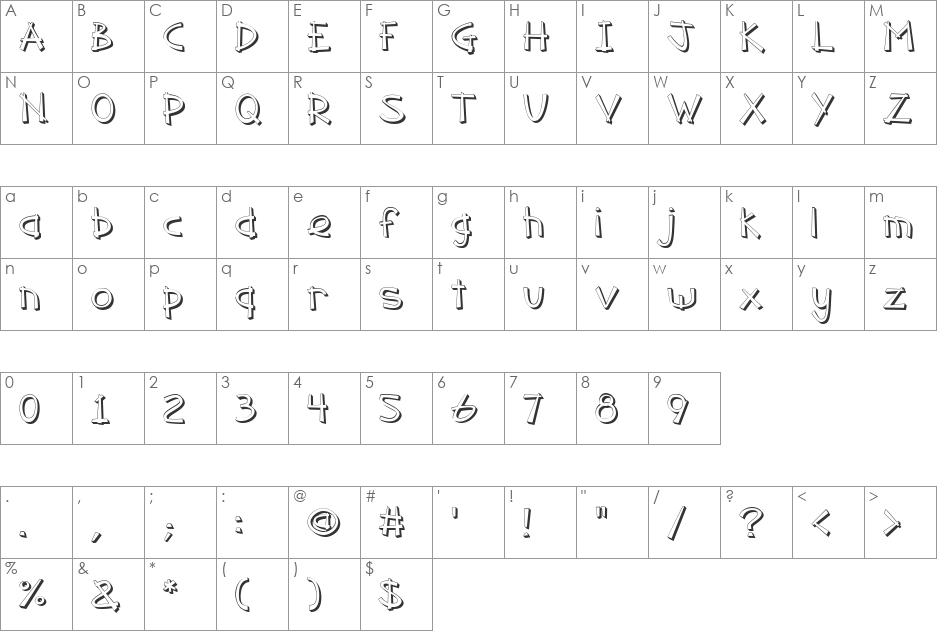 Rany Outline font character map preview