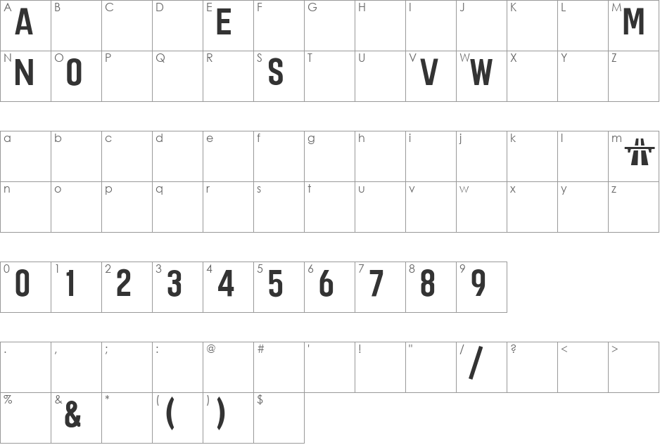 Raoul TRANSPORT Britannique font character map preview