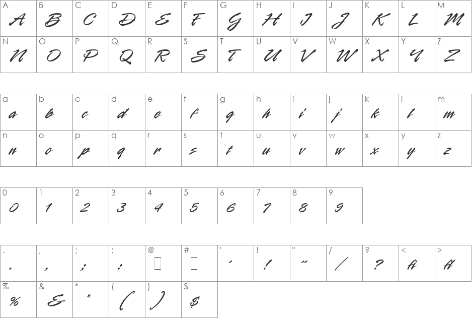 Rapier LET font character map preview