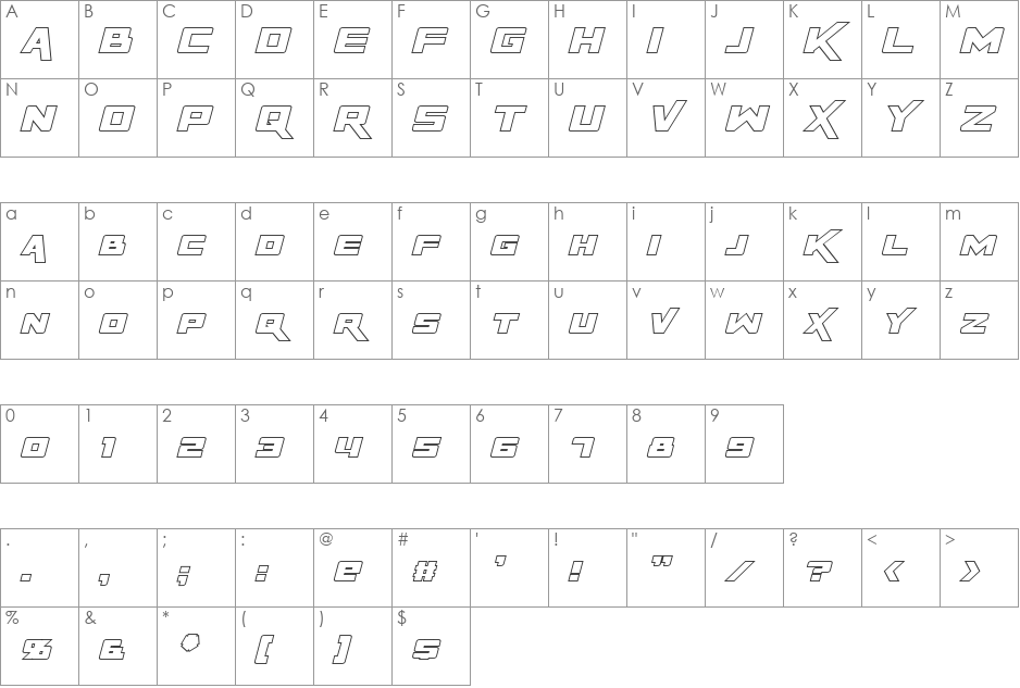 Rapier Zero font character map preview