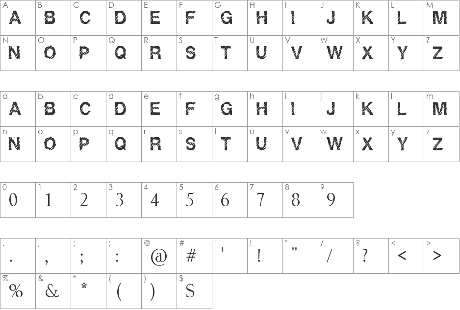 Raptor font character map preview