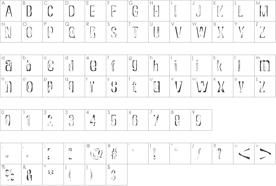 Rapture font character map preview