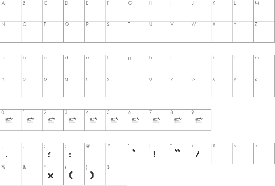 Raqami font character map preview