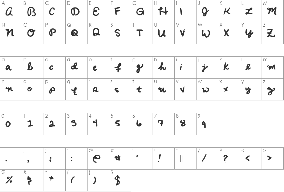 Raquel font character map preview