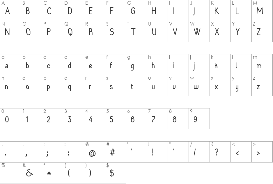 Rara Dolor font character map preview