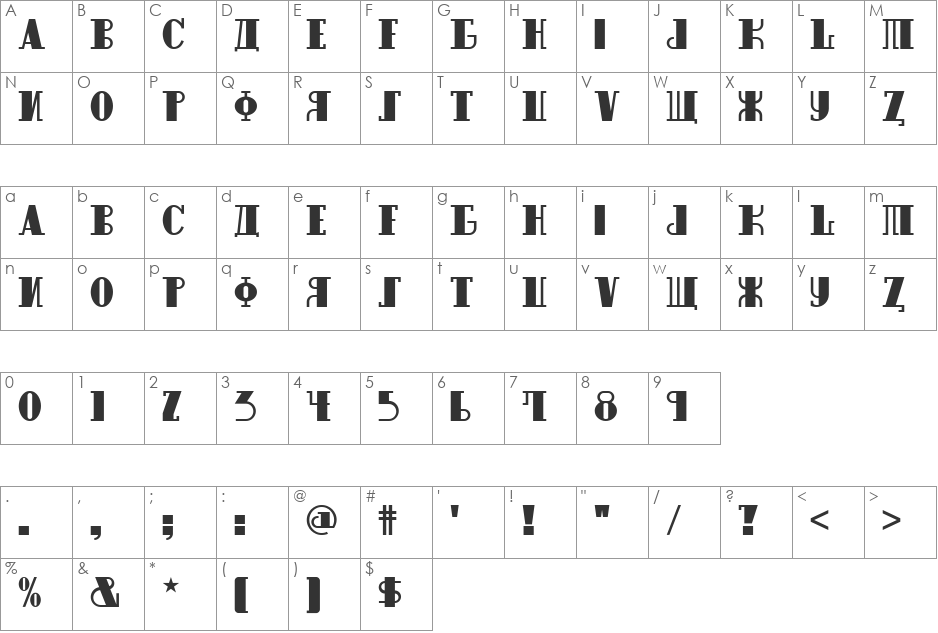 Raskalnikov NF font character map preview