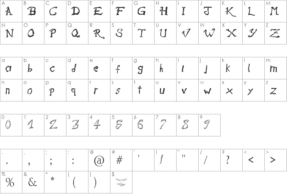 Raslani  font character map preview