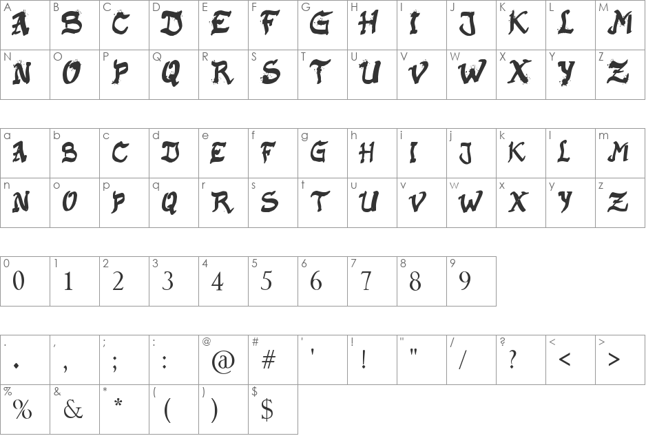 Raslani Kaplash font character map preview