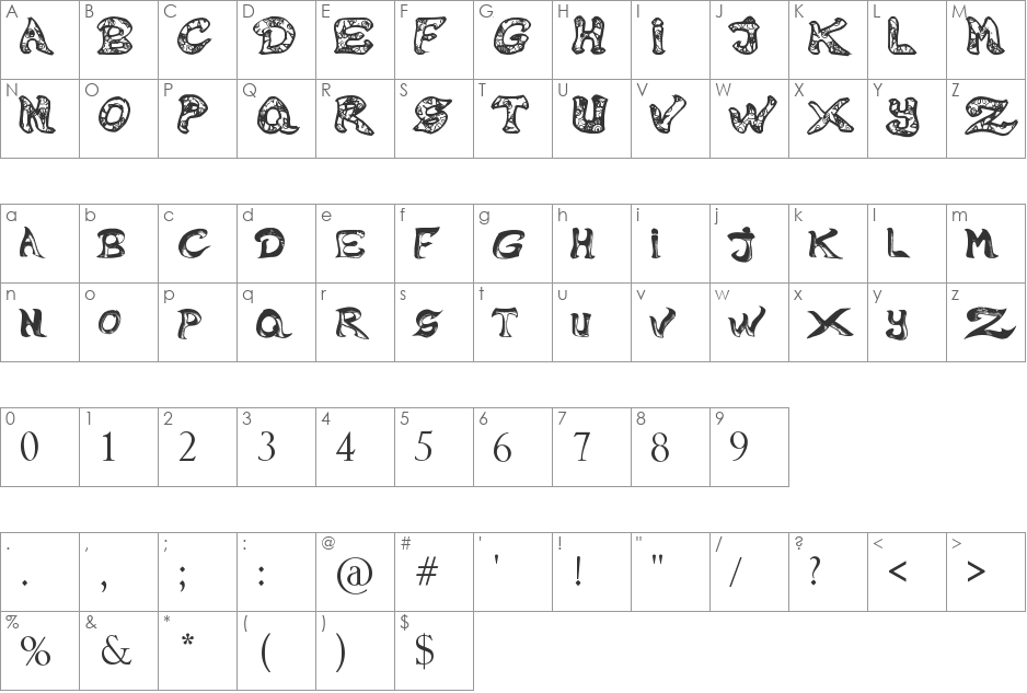 Raslani Melissa font character map preview