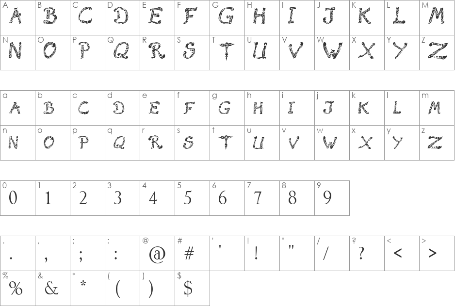 Raslani Tribal font character map preview