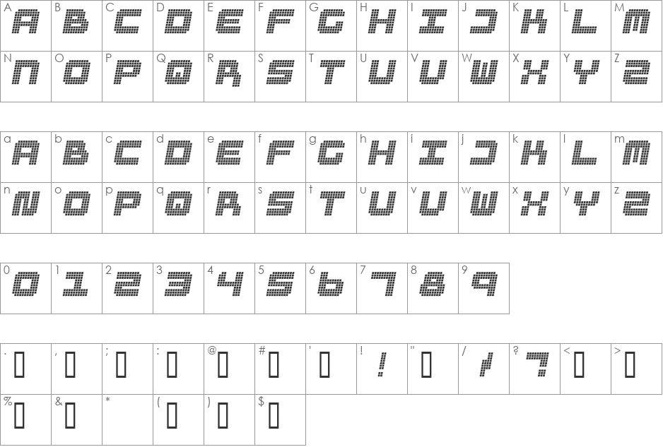 RastaManOblique font character map preview
