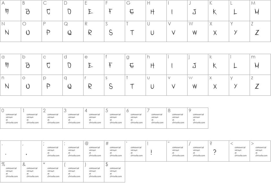 Rasterized  font character map preview