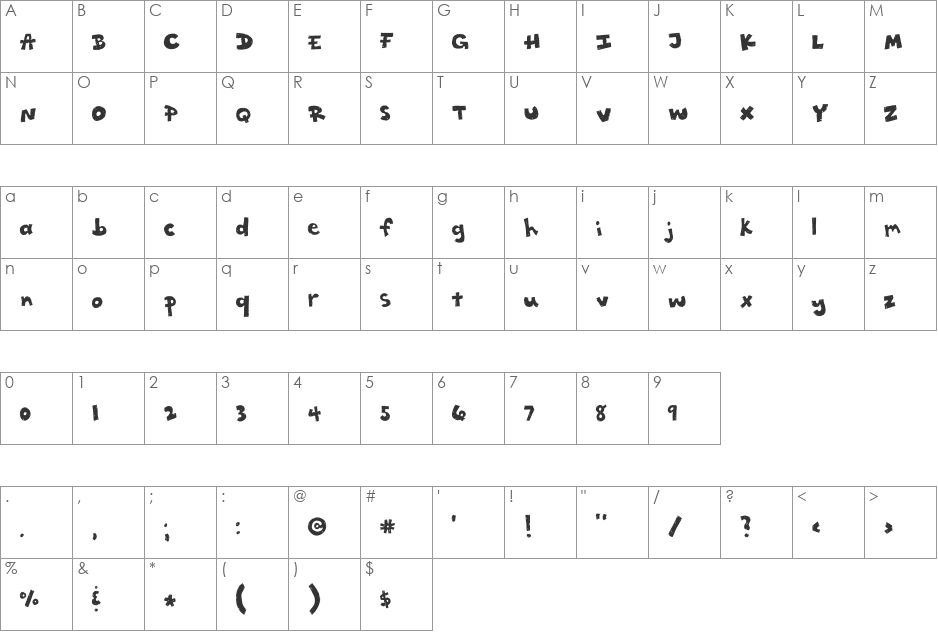 RattyTatty font character map preview