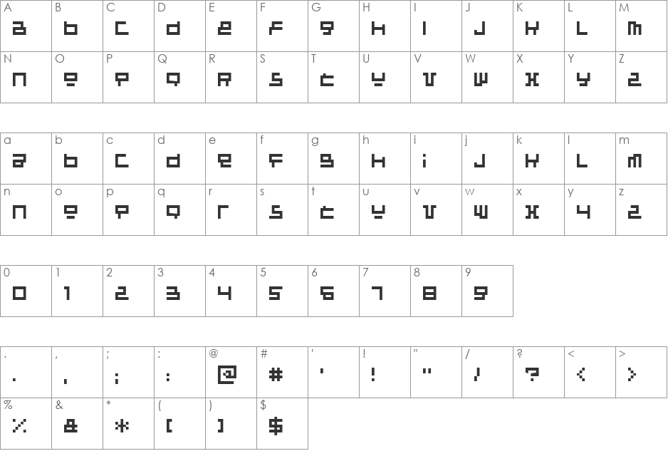Raumsonde font character map preview