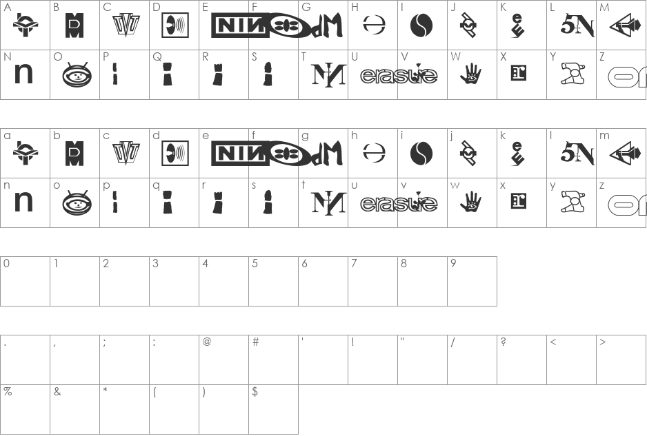 Ravebats font character map preview