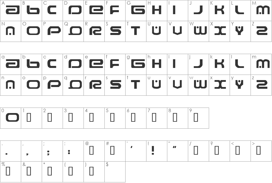 Raveflire font character map preview