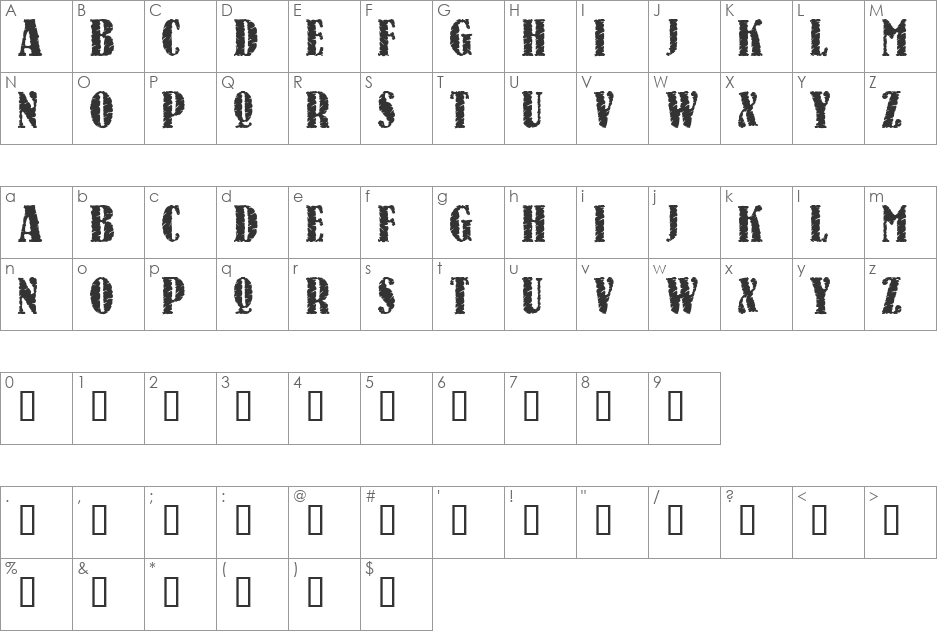 Raven font character map preview