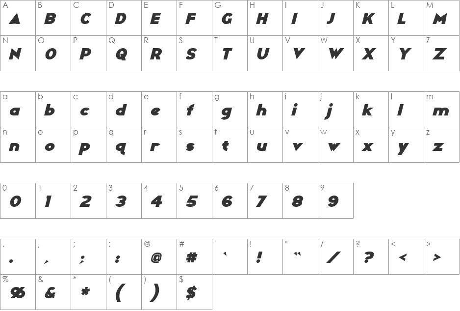 Ravenwood font character map preview