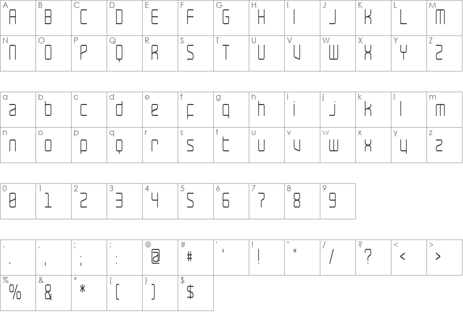 RaveParty Narrow font character map preview