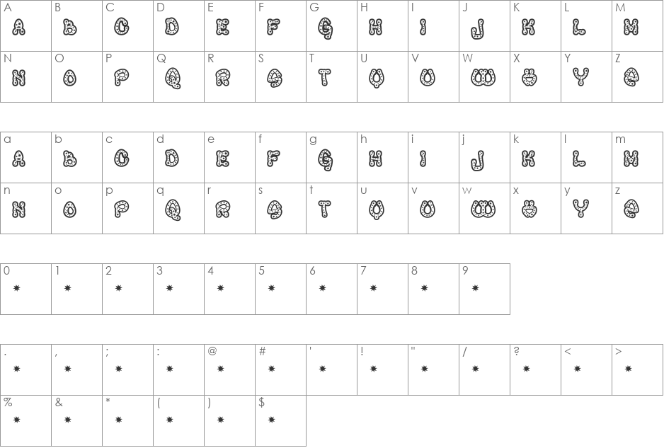 RaveQueen font character map preview