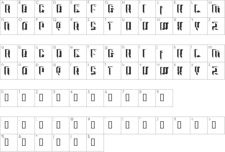 Raver Kids font character map preview