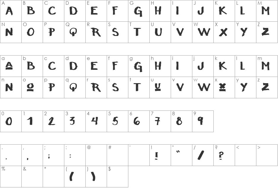 Raw font character map preview