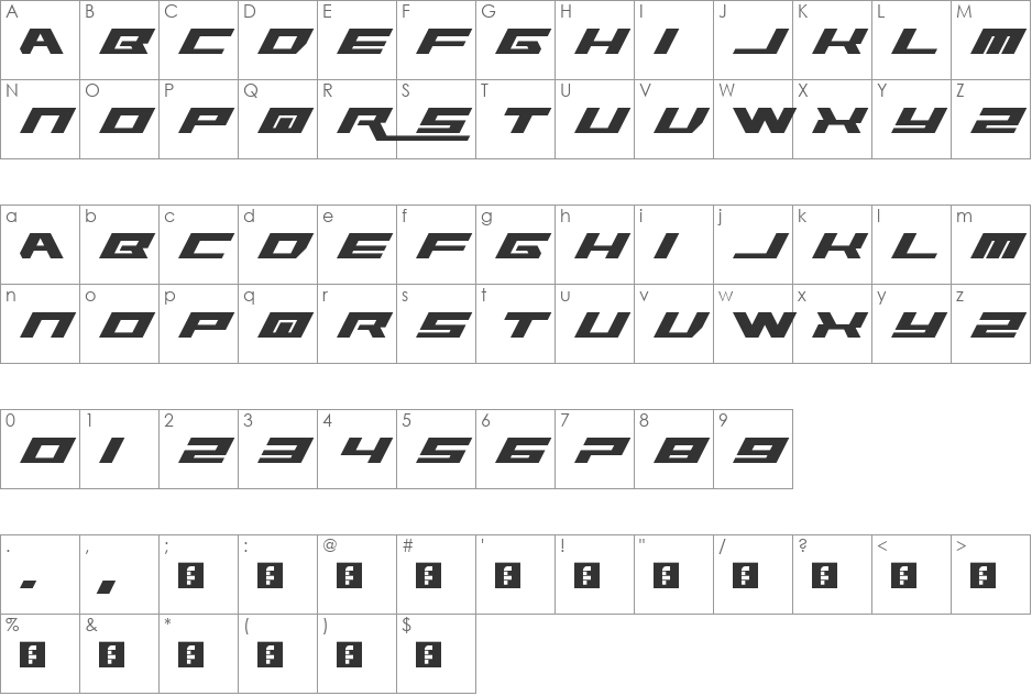 Rawhide Raw 2012 font character map preview