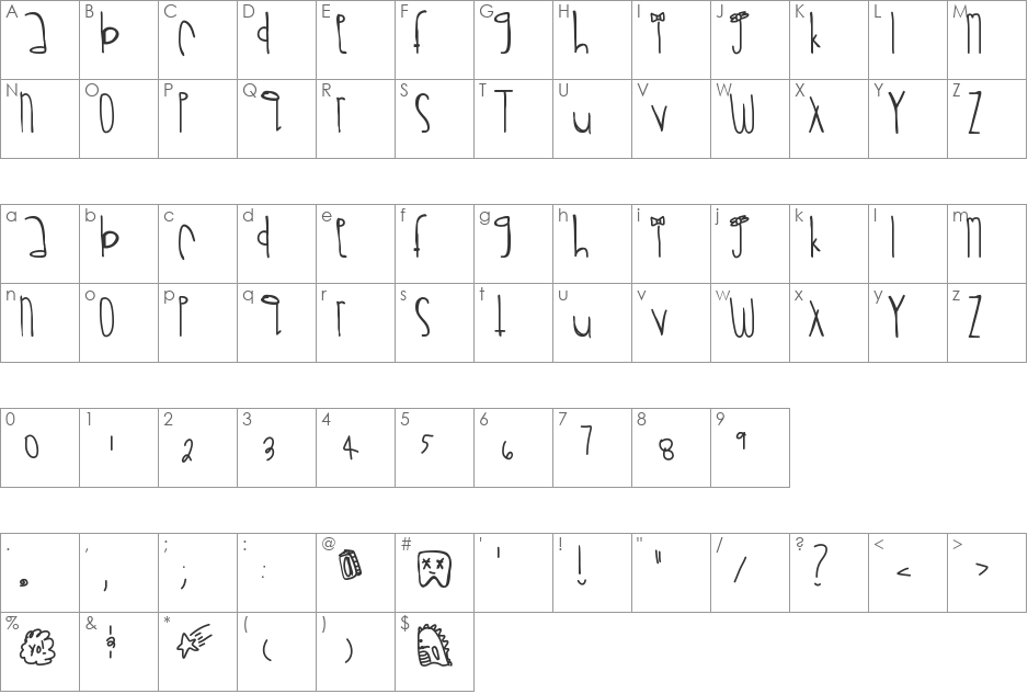 Rawrrr font character map preview