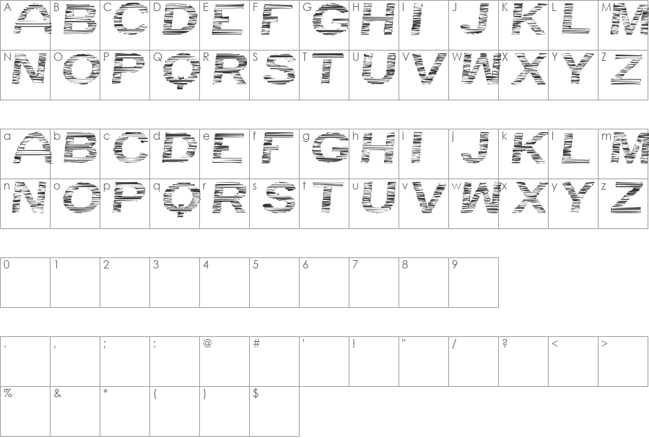 Rayada tfb font character map preview