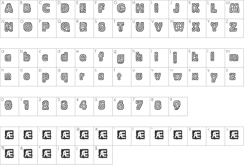 Raydiate (BRK) font character map preview