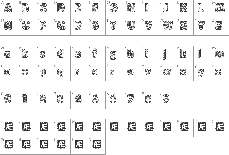 Raydiate BRK font character map preview