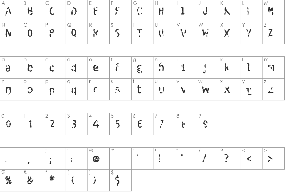 Raymond font character map preview