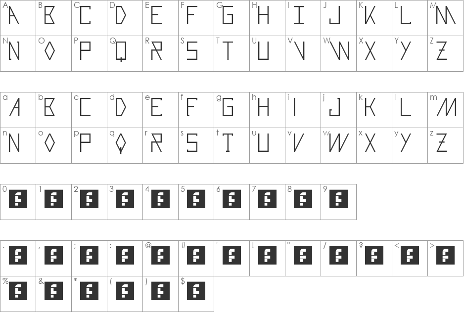Razorblade font character map preview