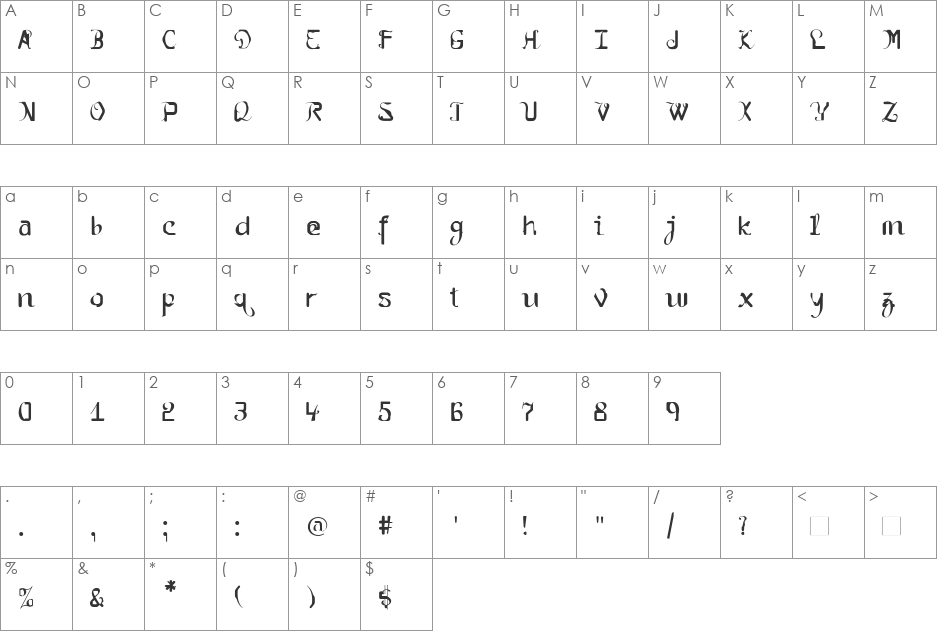 Razzia font character map preview