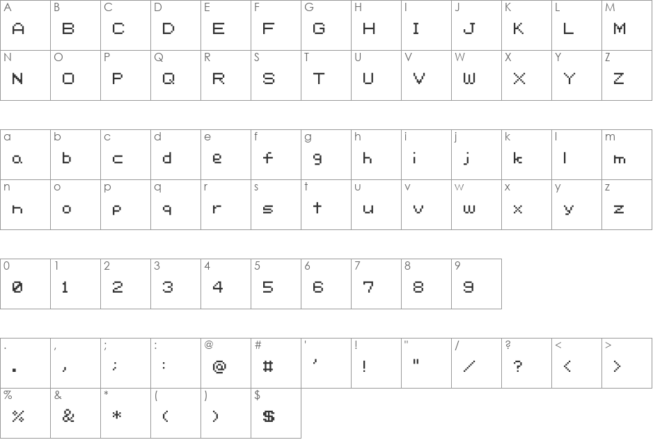 RCR font character map preview