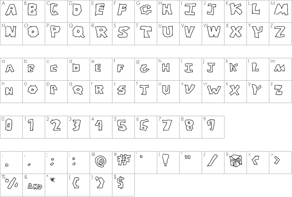 Re-Donk-U-Less font character map preview