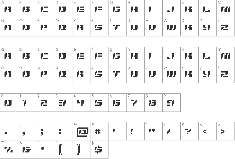 Reactor A1 font character map preview