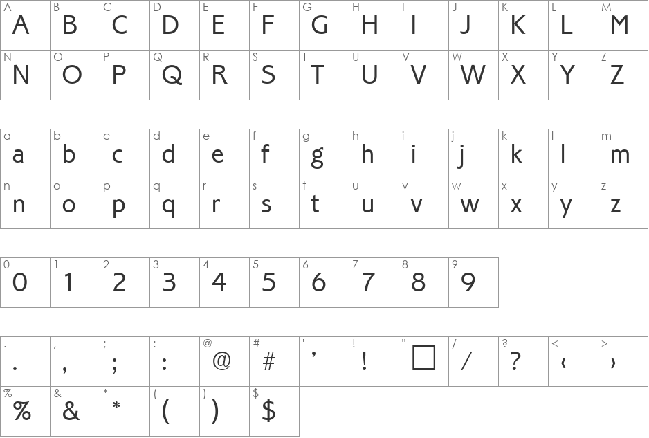 Readers font character map preview
