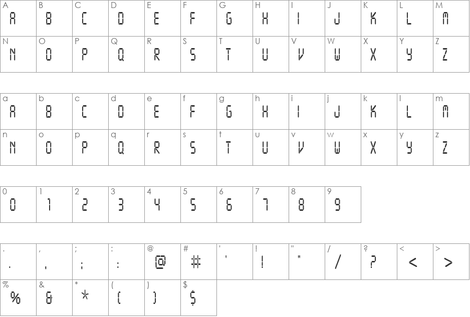ReadoutCondensed font character map preview