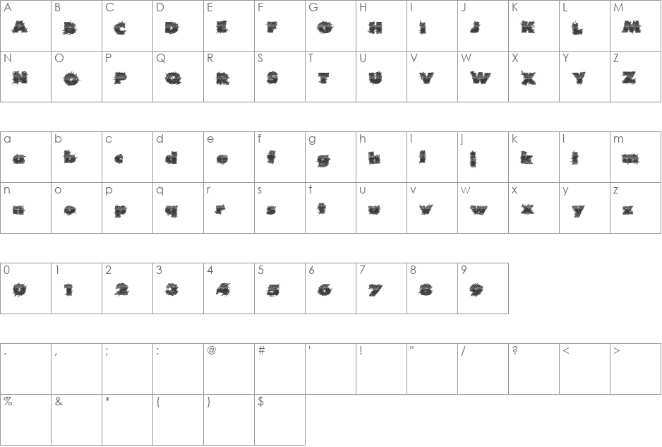 RealHard font character map preview