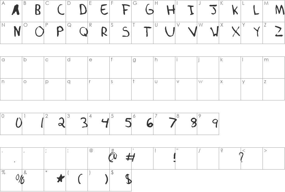 Realities font character map preview